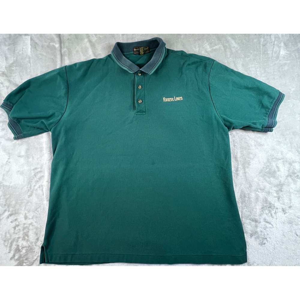 Country Cottons Polo Shirt Mens XXL Green Forest Lines Short Sleeve USA Made